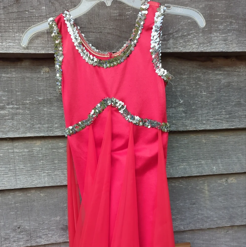 Dance Wear Red Embellished Sequin Beaded Formal Ballerina Skirted Leotards EUC